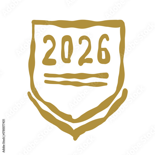 HAPPY NEW YEAR, New Year's greetings and antique-style plant decorations.  年賀状素材、新年「2026」を表したエンブレム. New Year's card material, emblem representing the New Year "2026".