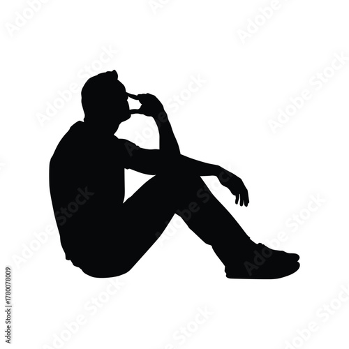 Silhouette of a Thoughtful Man Sitting, Reflecting on Ideas, Problems, or the Future.