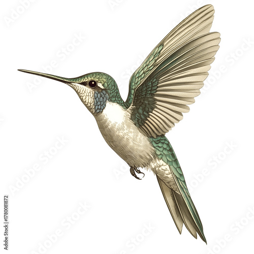 Retro Bird Illustration Detailed Hummingbird Drawing, Generative AI