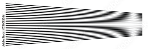 Lines, stripes in perspective. 3d strips vanishing, diminishing to horizon. Angle burst radial lines. Straight, parallel, horizontal streaks .Vector illustration .EPS 10 .