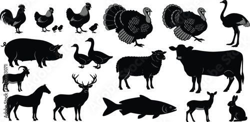 Collection of Farm Animals in Silhouette Style for Graphic Design Projects
