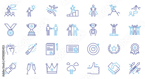 Success and achievement icon set. Thin line editable stroke icons
