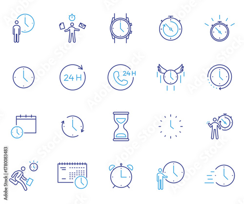 Time management icon set. Thin line editable stroke icons