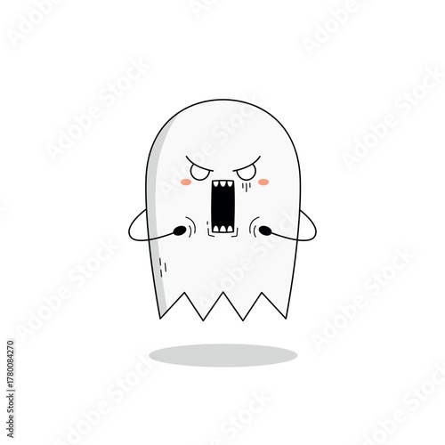 Cute ghost cartoon character shocked expression doodle