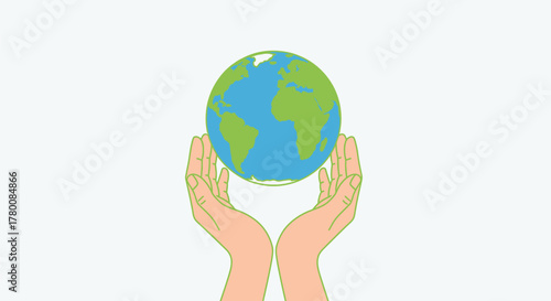 Earth Globe in Hand Illustration – Eco Environment Concept, Global Care and Sustainability, Save the Planet Design, Ecology Sphere Art, Environmental Protection Symbol, Green Eco-Friendly Awareness Gr