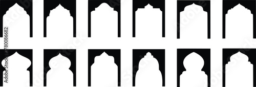Icon illustration for Arab Arch and Islam Door, Arch and Window. Islam Frames Set. Ramadan frames in oriental style