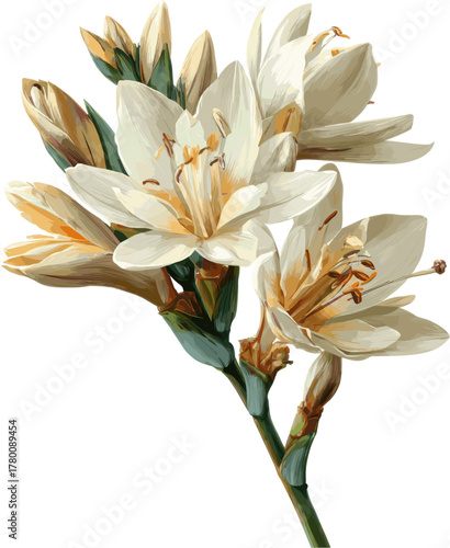 A sprig of tuberose in bloom, vector illustration