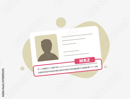 MRZ code recognition with OCR technology automates machine readable zone parsing on passports and ID documents to improve identity verification and border control efficiency, vector illustration.