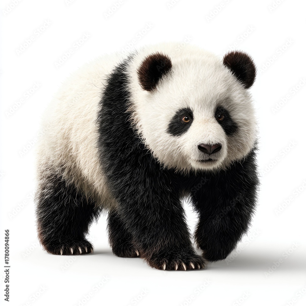 Obraz premium Action-panda walking in nature gigapixel hyperrealistic image white background wildlife photography