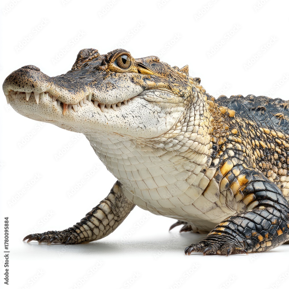Obraz premium Hyperrealistic image of a crocodile on a pond detailed nature study outdoor environment close-up view