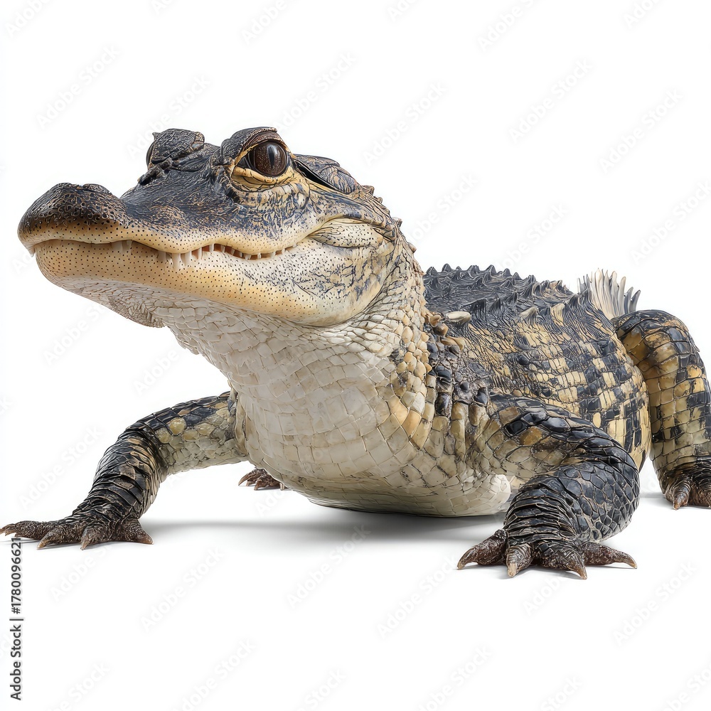 Fototapeta premium Hyperrealistic alligator encounter in natural habitat close-up wildlife photography detailed environment unique perspective