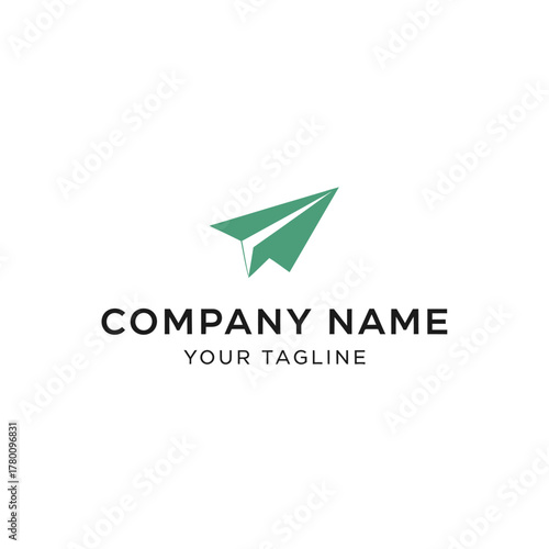 Minimalist green paper airplane logo design for business branding.