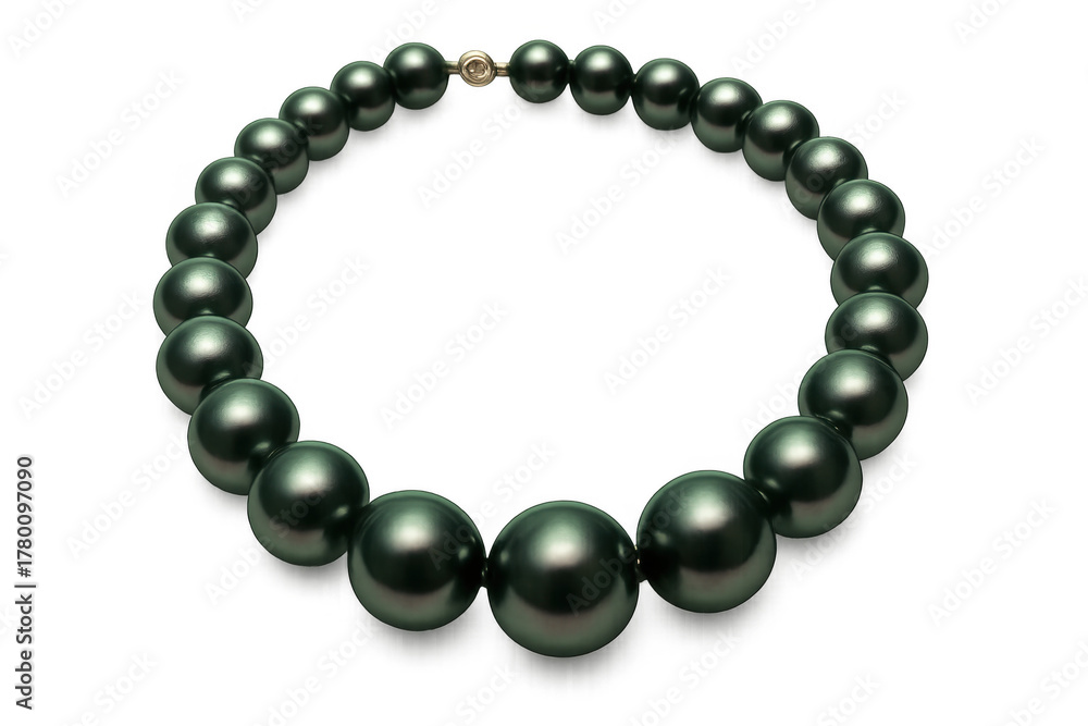 Obraz premium Tahitian black pearl necklace with gold clasp on transparent background, showcasing luxury fashion accessory and valuable jewelry