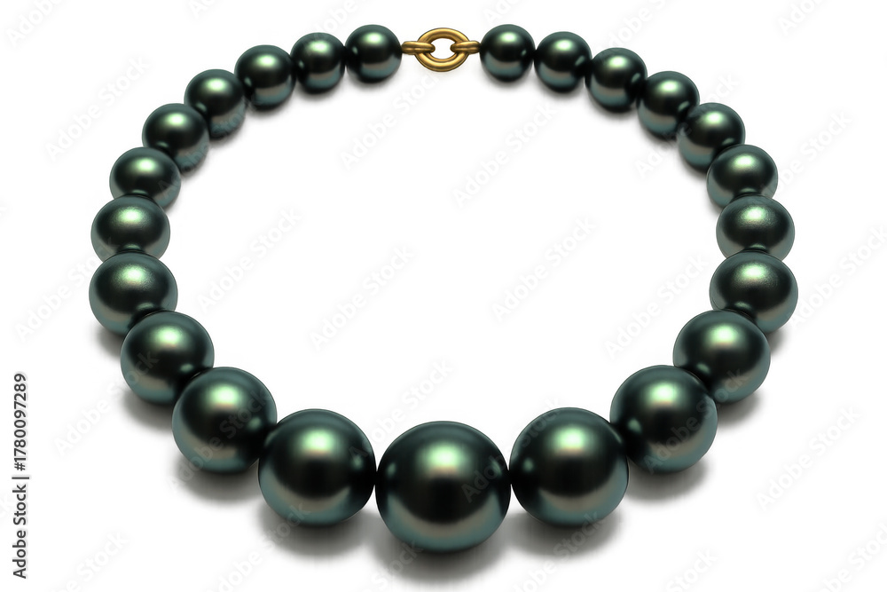Obraz premium Black tahitian pearl necklace with gold clasp, luxury jewelry fashion accessory, elegant design, transparent background