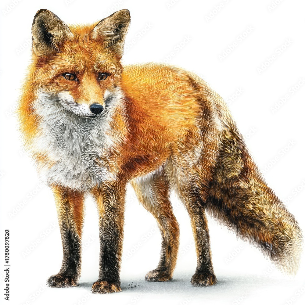 Fototapeta premium Hyperrealistic image of a fox on pure white background animal photography studio setting close-up view