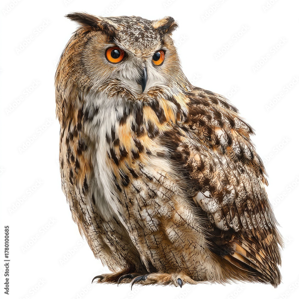 Fototapeta premium Majestic owl portrait forest hyperrealistic image nature close-up wildlife art