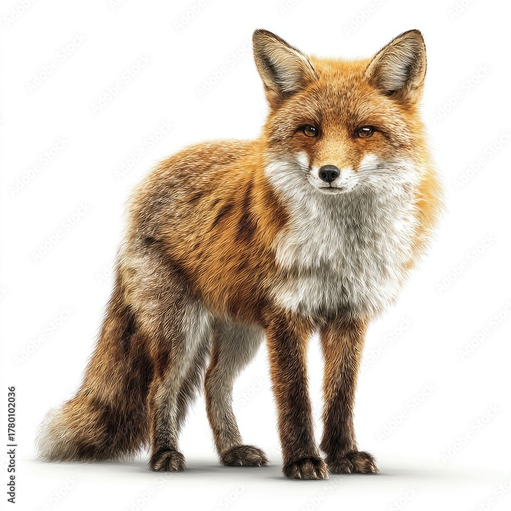 Fototapeta premium Detailed hyperrealistic image of a fox on pure white background nature high-resolution photography studio environment