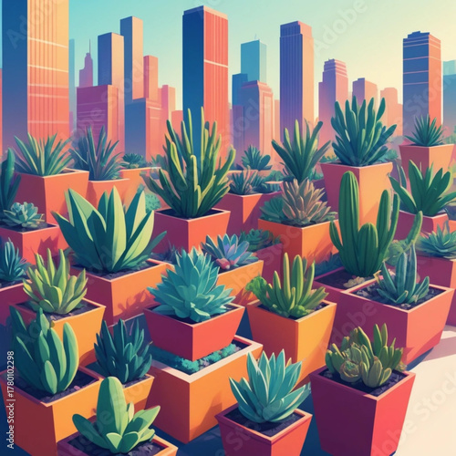 Urban Oasis A Stunning Rooftop Garden Filled With Succulents And Cacti Amidst City Skyscrapers