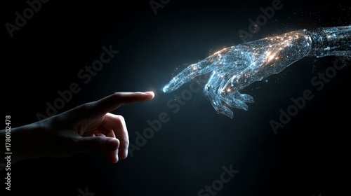 Wallpaper Mural human hand reaching towards an AI robot's finger Torontodigital.ca