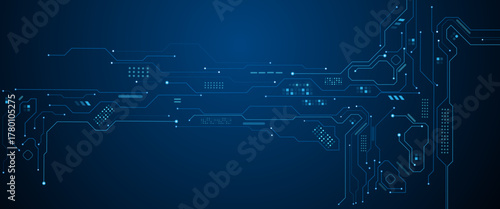 Circuit board frame with an empty place in the centre on a technology blue background.