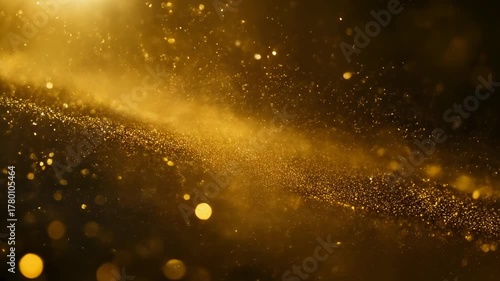 Golden dust swirling in cinematic slow motion 
