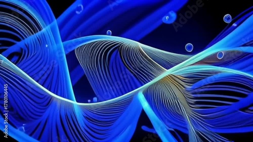 Dynamic Blue Abstract Flowing Waves with Bubbles


