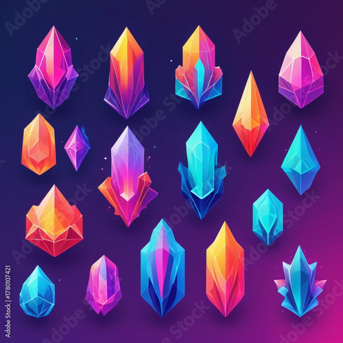 Collection of Vibrant Luminescent Gemstones Collection of Colorful Crystalline Structures