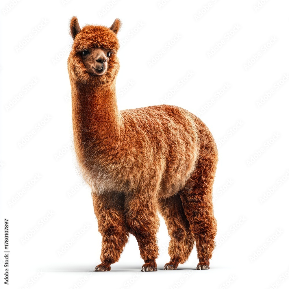 Obraz premium Detailed hyperrealistic image of an alpaca in a pure white studio animal photography gigapixel quality