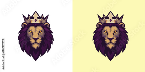 Luxury Lion Head Crown Logo, Flat Icon