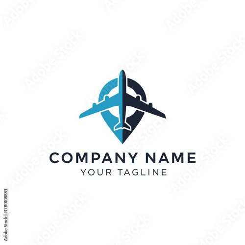 Airplane location logo design for travel agency and tourism business.