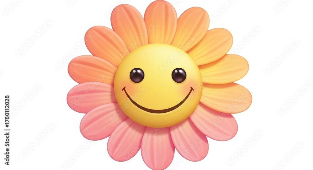 Obraz premium Cheerful flower illustration with a smiling face centered among gradient petals