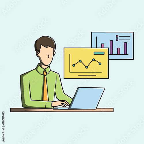 Illustration of a worker doing business analytics