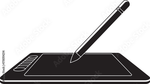 Graphic Tablet and Pen Silhouette on Transparent Background Vector Illustration