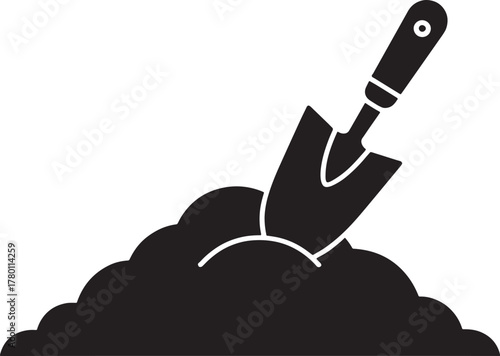 Shovel in Mound of Dirt Vector Illustration Gardening Tool Planting Agriculture Isolated Icon