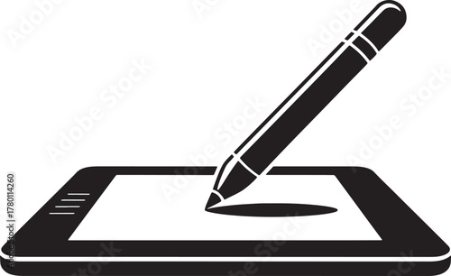 Graphic Tablet and Stylus Pen Silhouette on Transparent Background Vector Illustration