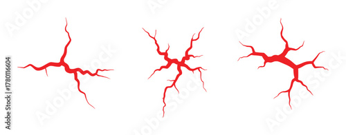 Set of Three Red Cracks on a White Background, Vector Illustration