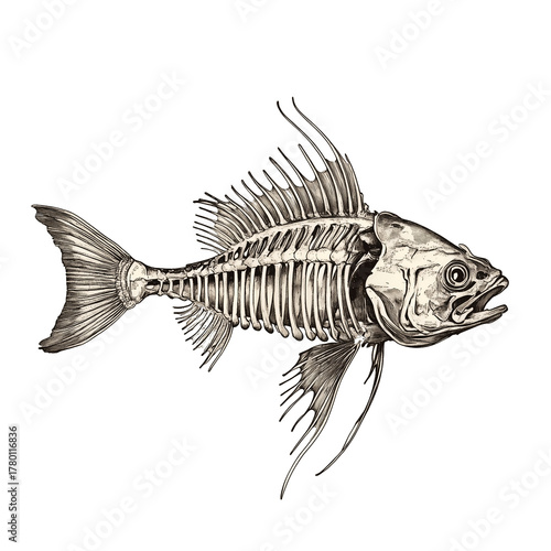 Antique Fish Anatomy Engraving Illustration Biological Study, Generative AI