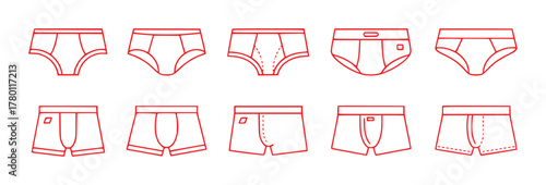 Collection of Men's Underwear Styles in Red Outline Icons