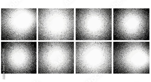 Eight grunge textured backgrounds with a bright central glow and dark vignette effect, suitable for dramatic or atmospheric design elements