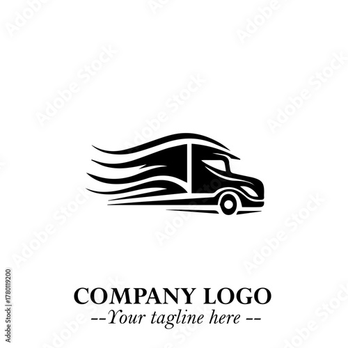 Truck Moving Fast Logo Symbol in Black on the White Background with Dynamic Transport Design