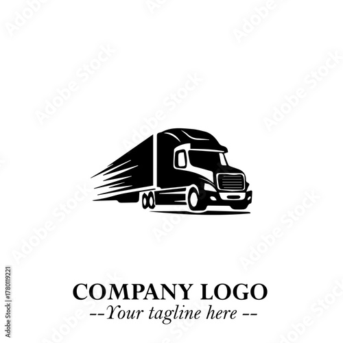 Truck Moving Fast Logo Symbol in Black on the White Background with Dynamic Transport Design