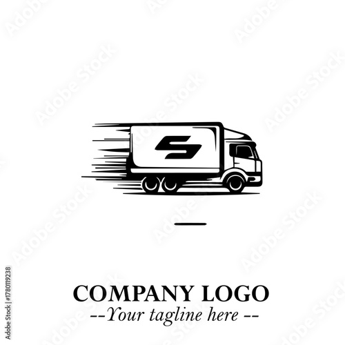 Truck Moving Fast Logo Symbol in Black on the White Background with Dynamic Transport Design