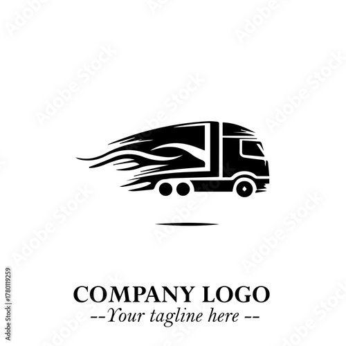 Truck Moving Fast Logo Symbol in Black on the White Background with Dynamic Transport Design
