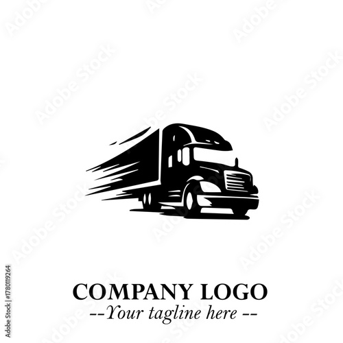 Truck Moving Fast Logo Symbol in Black on the White Background with Dynamic Transport Design