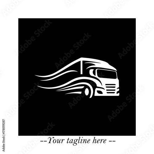 Truck Moving Fast Logo Symbol in Black on the White Background with Dynamic Transport Design