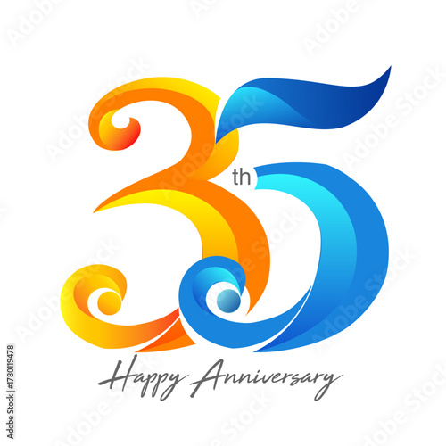 Vector abstract, number 35th happy anniversary symbol.