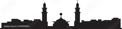 Abstract Cityscape Silhouette Featuring Minarets Domes and Buildings Against a Transparent Background
