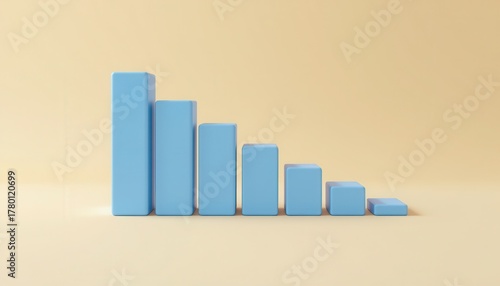 Blue Bar Graph Demonstrating Decreasing Trend on Simple Background for Business and Finance Presentation