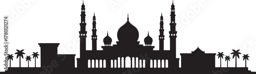 Mosque Silhouette Landmarks Building Architecture Muslim Islamic Vector Illustration