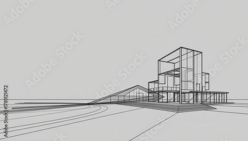 Modern Architectural Design Blueprint of a Contemporary Building in Monochrome Outline Style